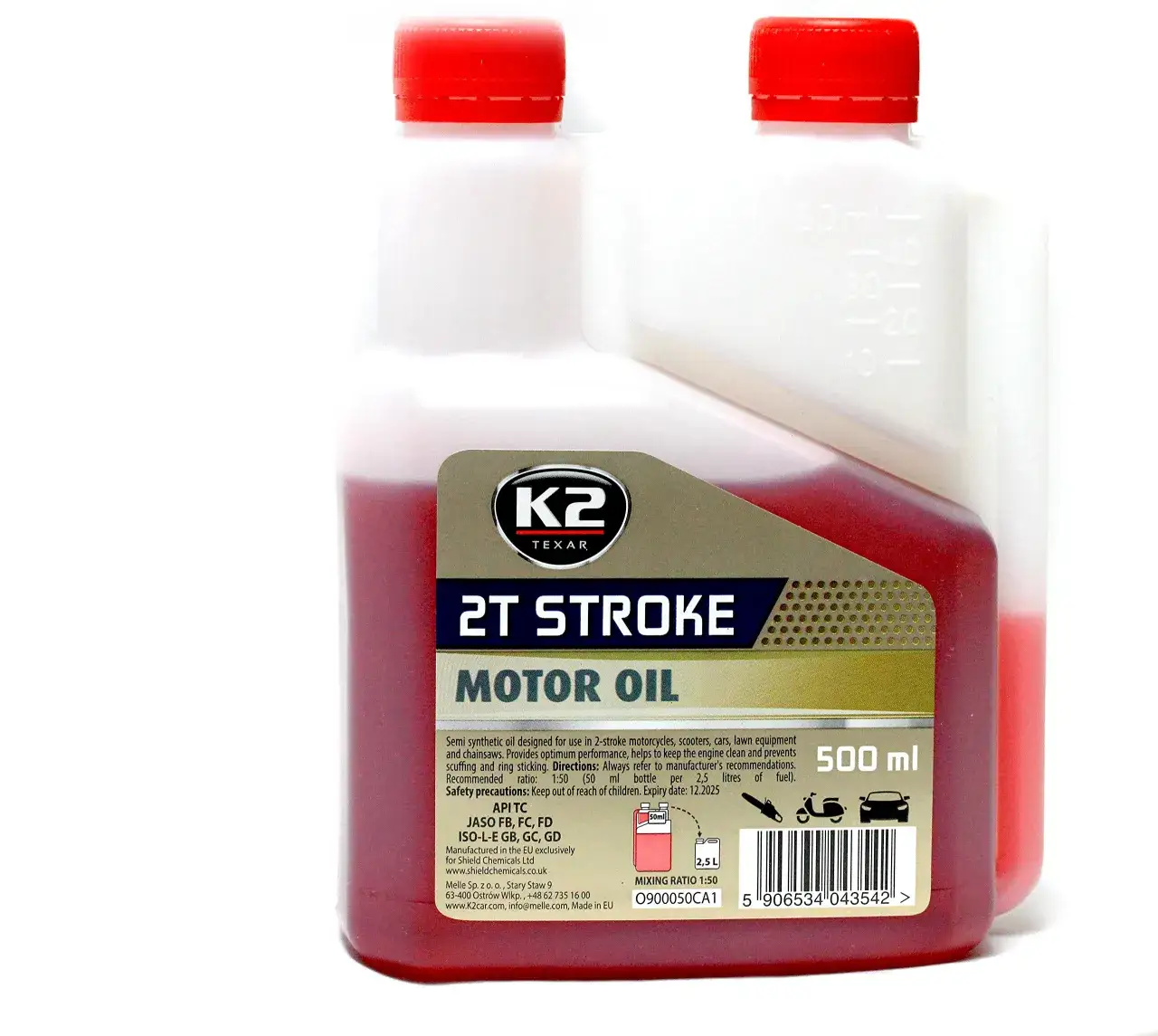 &eacute;tiquette d'un bidon d'huile moteur 2 temps avec normes JASO FD et API TC visibles